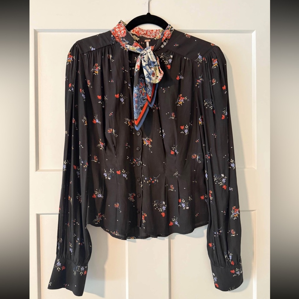 Free People Floral Blouse with Scarf